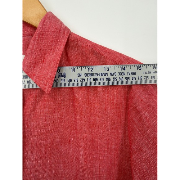 Liz Claiborne Lizsport PP Petite Red Linen Button Down Shirt Career Minimalist - Picture 5 of 8